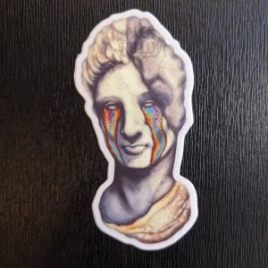 Product Image for  “Art in Ruins” Sticker – Statue with Rainbow Tears Vinyl Sticker