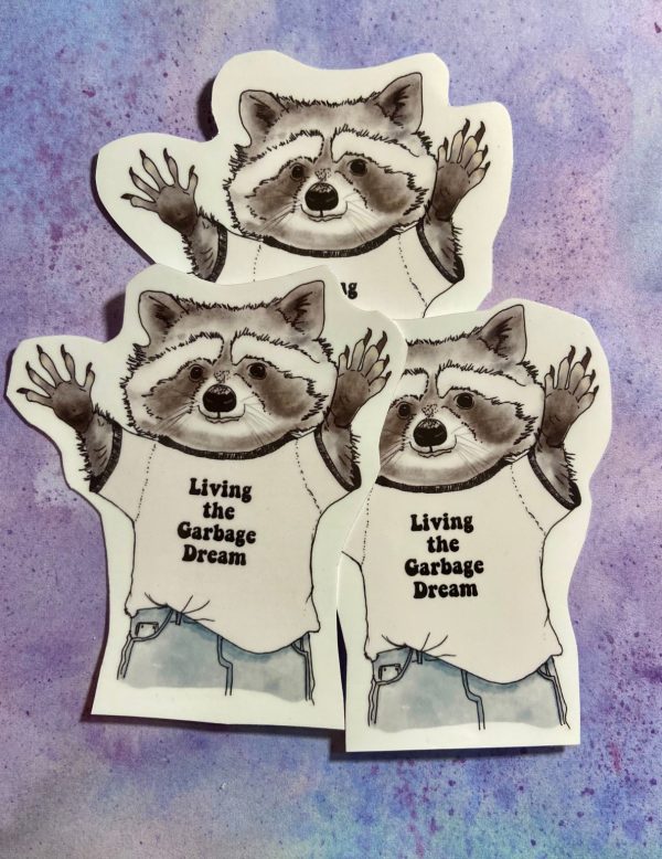 Product Image for  Raccoon Living the Garbage Dream Sticker Raccoon Art Garbage