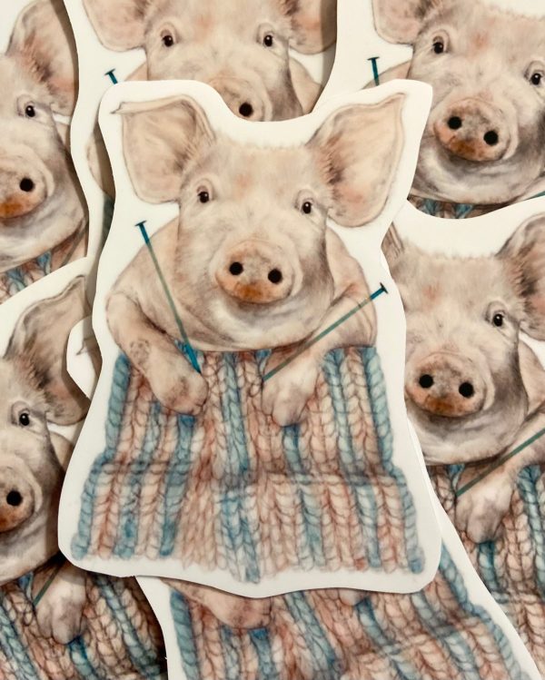Product Image for  Knitting Pig Sticker Pig Decor, Pig Gifts, Farmhouse Sticker, Farm Animal Sticker Pig Lovers Gift Pig