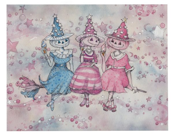 Product Image for  Ice Cream Run Print Witch Print, Spooky Witch Decor, Halloween Decor, Pastel Halloween Decor Vintage Halloween Painting Vintage Witch Wall Art