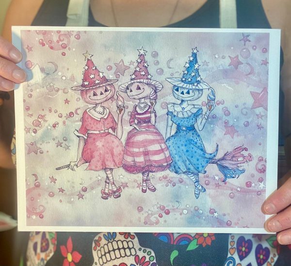 Product Image for  Ice Cream Run Print Witch Print, Spooky Witch Decor, Halloween Decor, Pastel Halloween Decor Vintage Halloween Painting Vintage Witch Wall Art