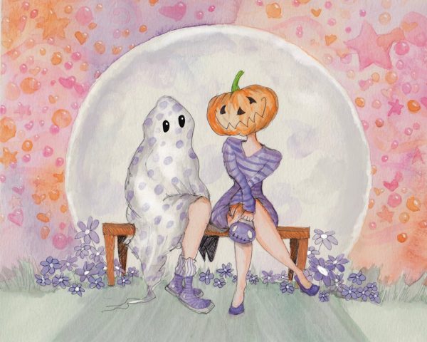 Product Image for  NEW! Moonlight Meet Cute Spooky Art Decor, Halloween Decor Witchy Friends
