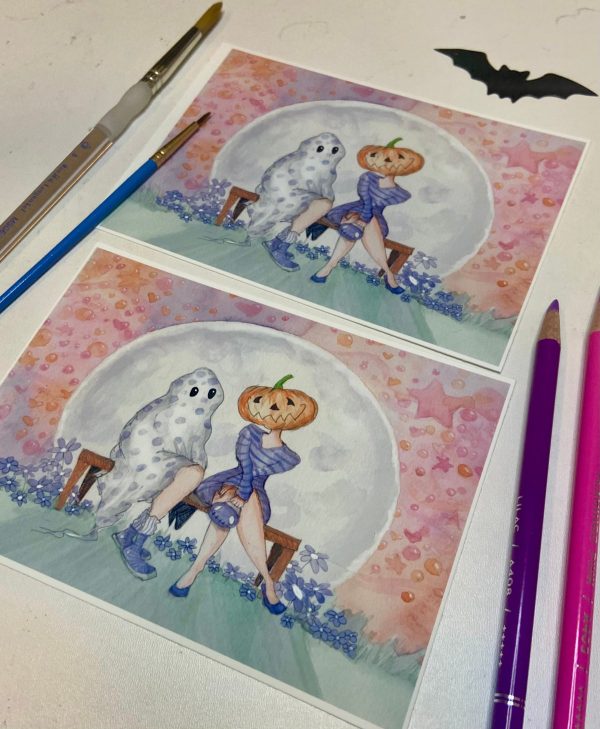 Product Image for  NEW! Moonlight Meet Cute Spooky Art Decor, Halloween Decor Witchy Friends