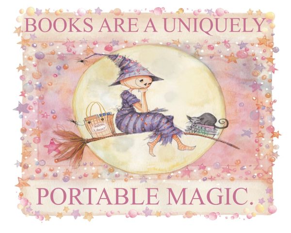 Product Image for  NEW! Hattie’s Library Run Print, Spooky Art Decor, Witchy Halloween Decor Witchy Friends, Summerween, pumpkin art