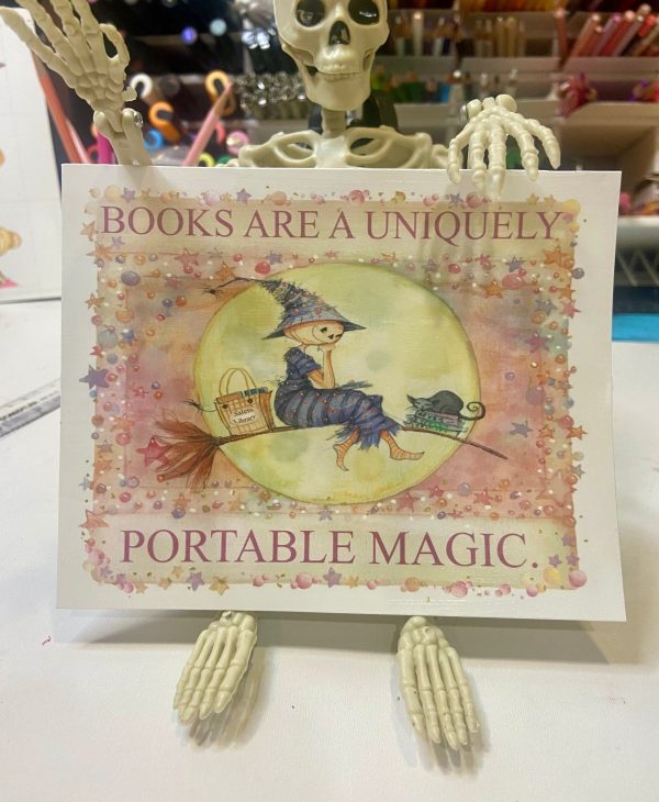 Product Image for  NEW! Hattie’s Library Run Print, Spooky Art Decor, Witchy Halloween Decor Witchy Friends, Summerween, pumpkin art