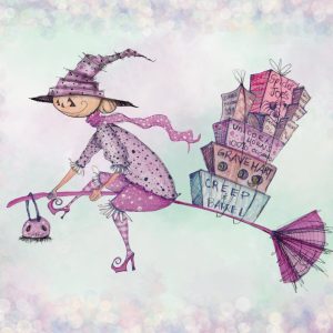 Product Image for  NEW! Hattie’s Shopping Trip Print, Spooky Art Decor, Witchy Halloween Decor Witchy Friends, pumpkin art
